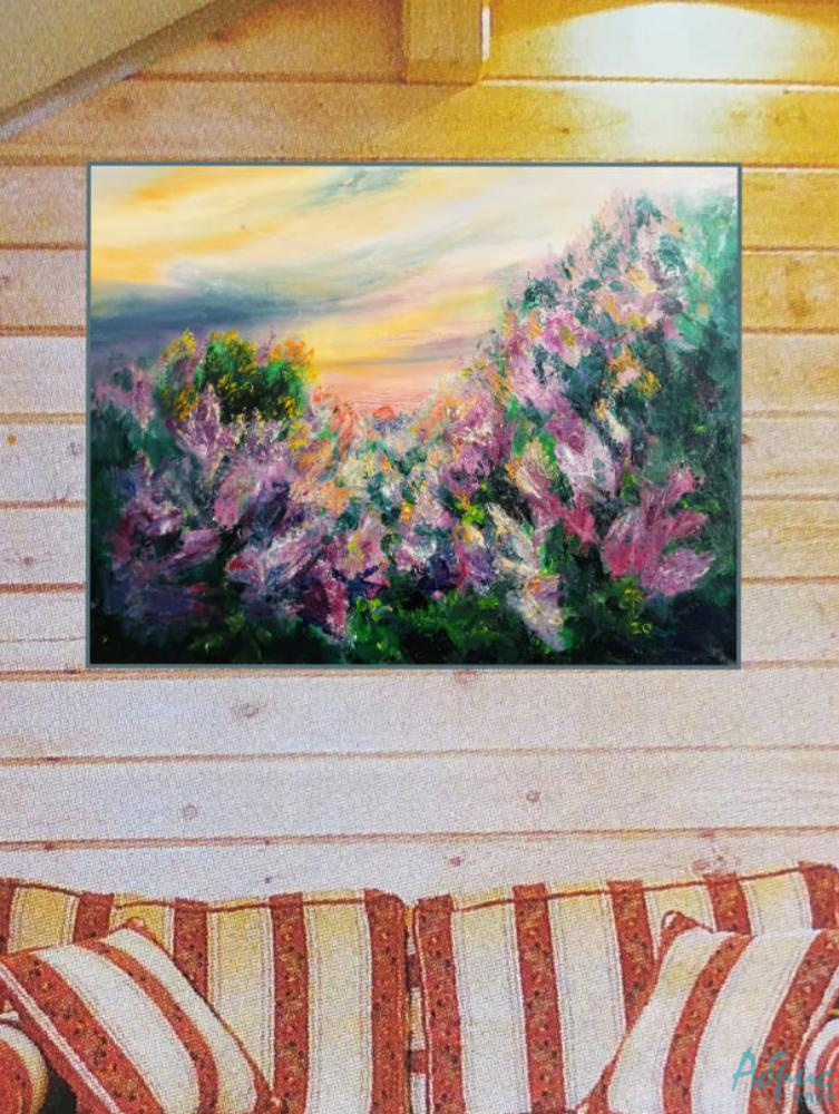 Картина Кусты сирени в лучах заката солнца от Art Магазина Абрис Клуб