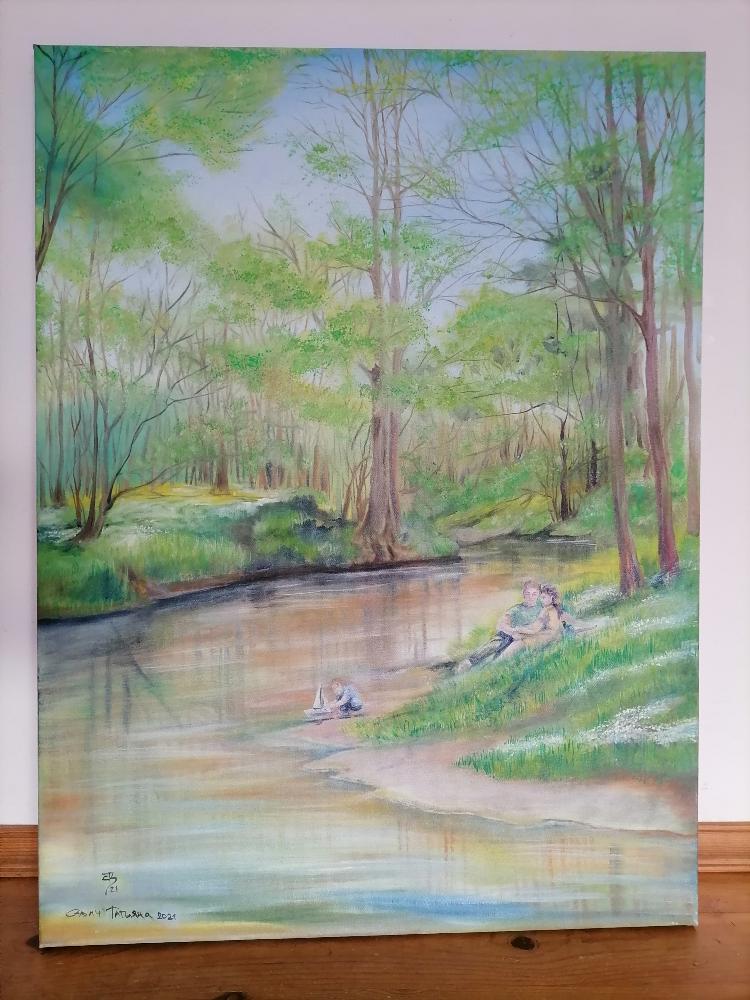 Картина Пикник молодой семьи на берегу лесного ручья от Art Магазина Абрис Клуб