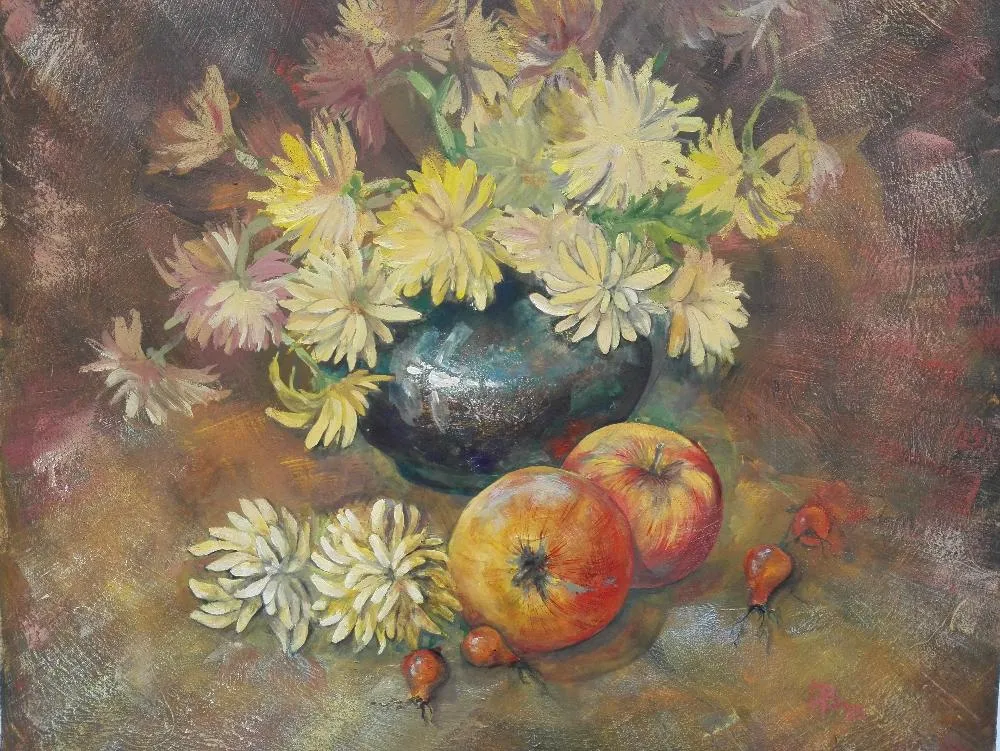 Картина Осенний натюрморт с хризантемами и яблоками от Art Магазина Абрис Клуб